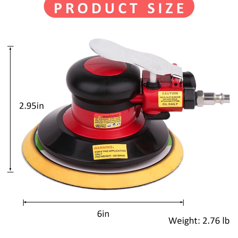 Gedu Professional Air Random Orbital Palm Sander, Dual Action Pneumatic Sander, Low Vibration, Heavy Duty â€¦ (6 inch) - Image 2